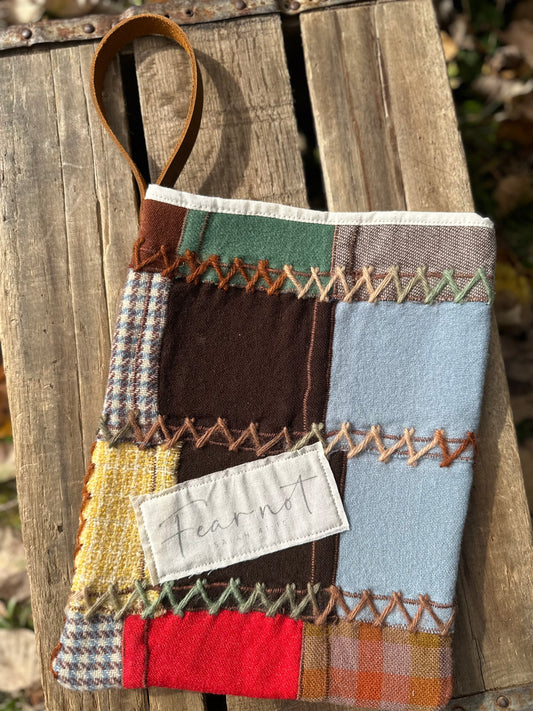 Vintage Crazy-Quilt Book Sleeve with Leather Wristlet | Fear Not