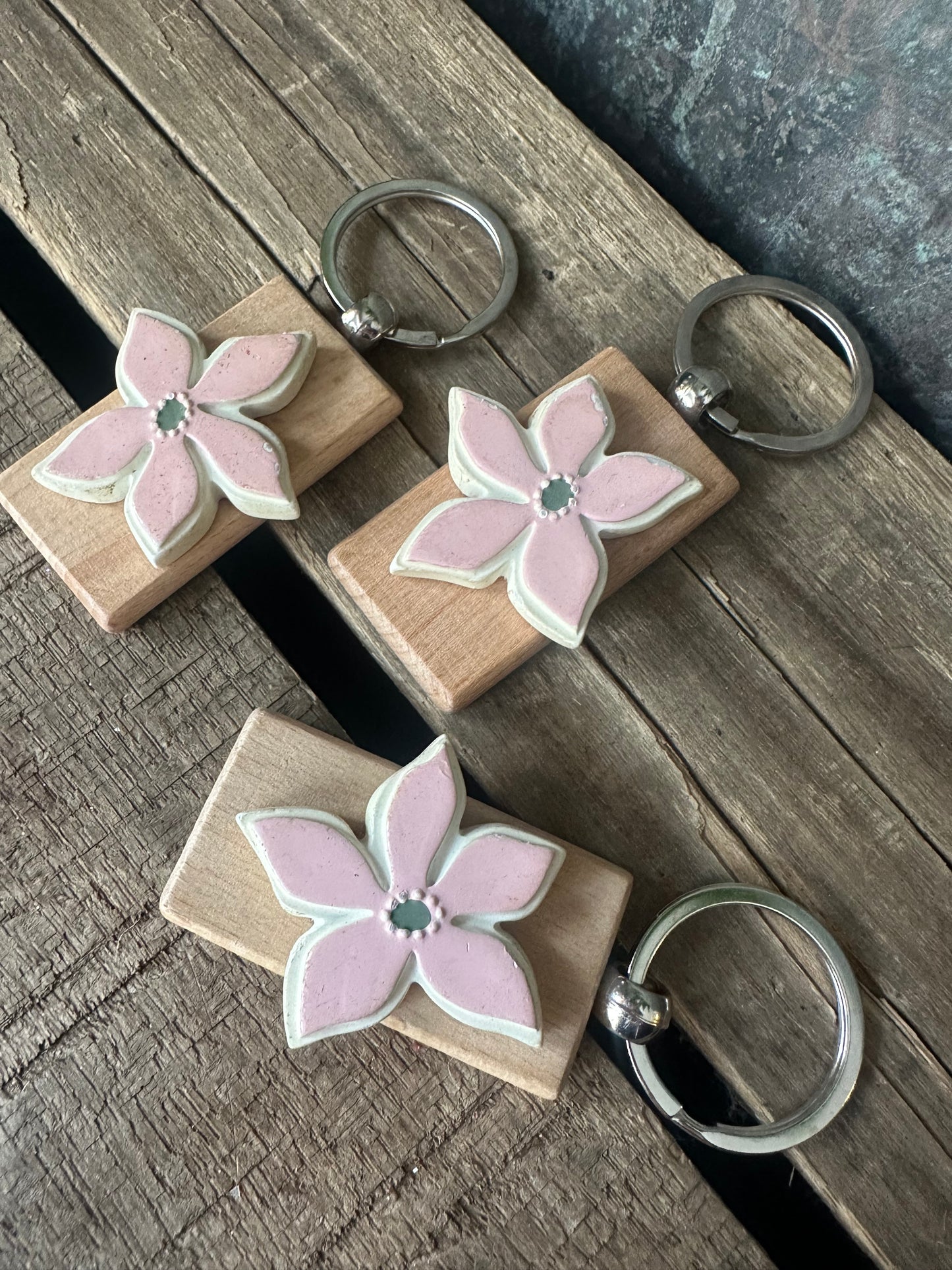 Repurposed Light Pink resin flower keychain
