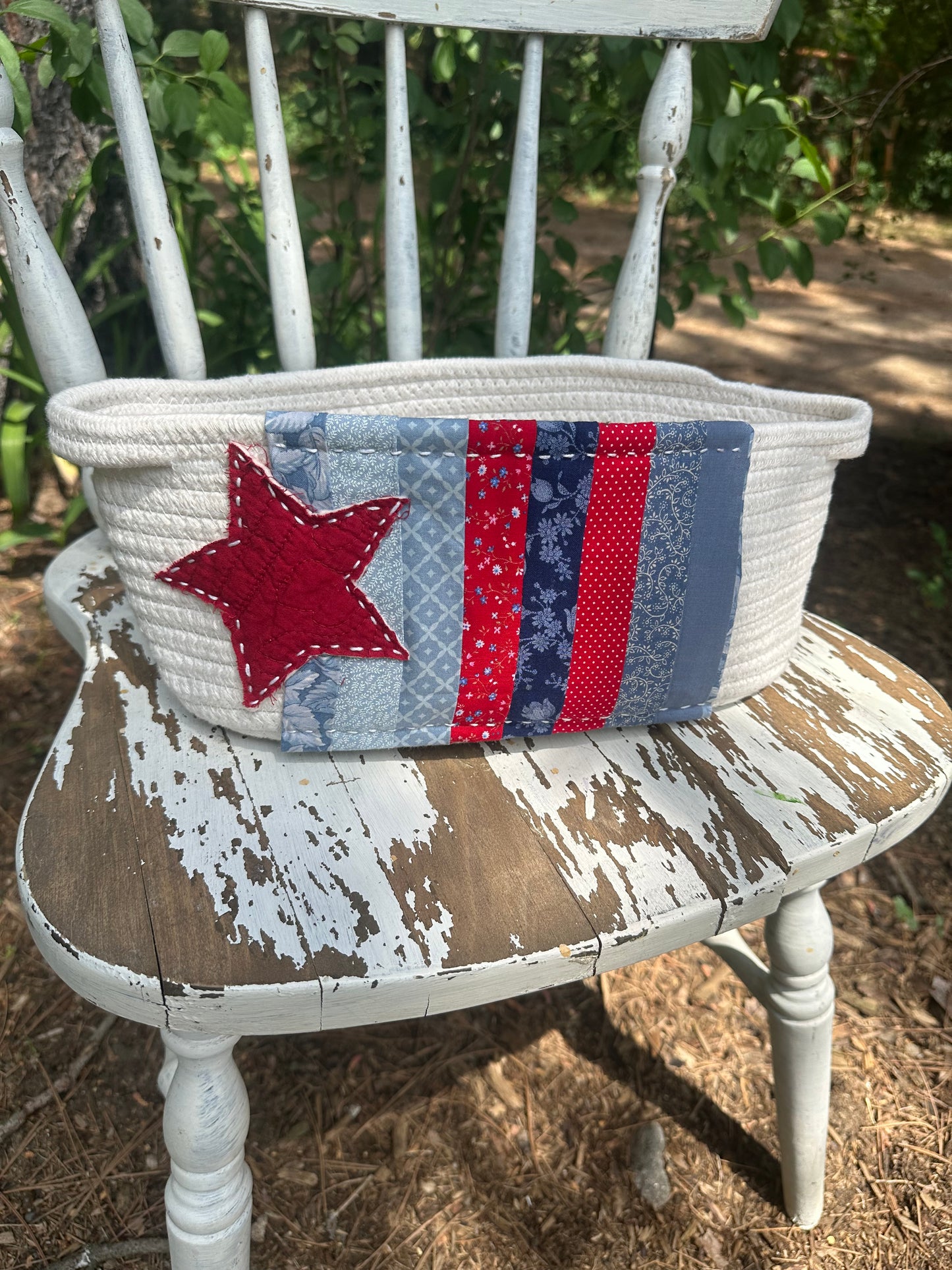 Cotton Woven Basket Hand Stitched Patches
