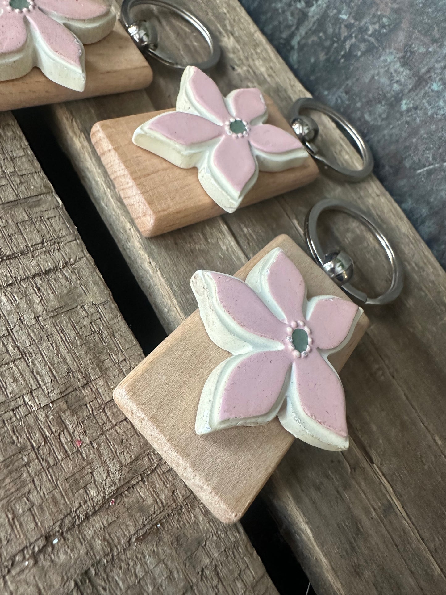 Repurposed Light Pink resin flower keychain