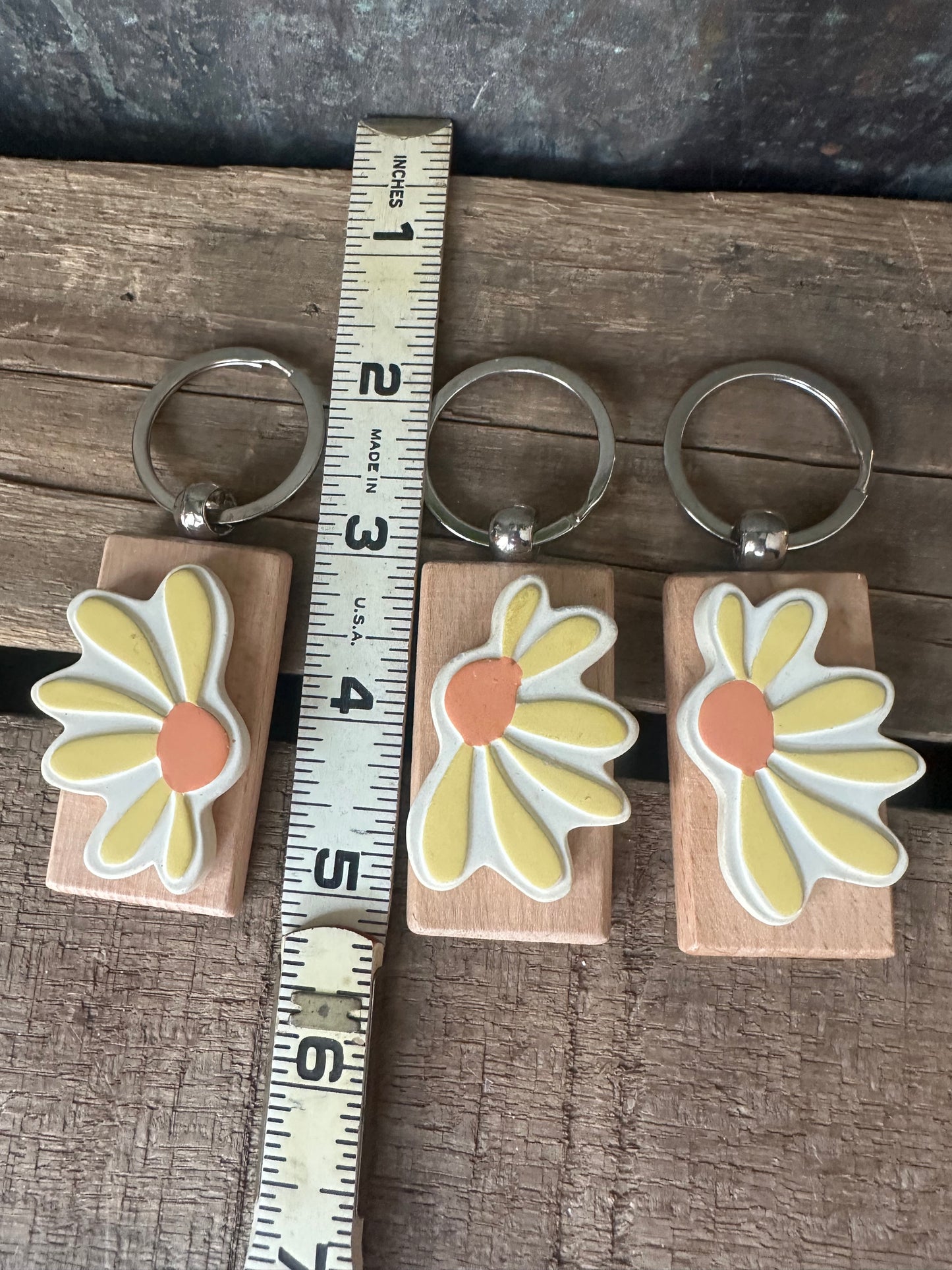 Repurposed Yellow resin flower keychain