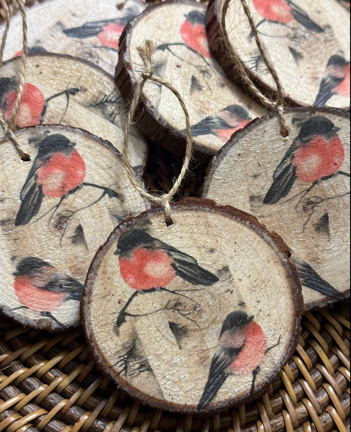 Ornament Wood: 2 Birds in Birch Tree