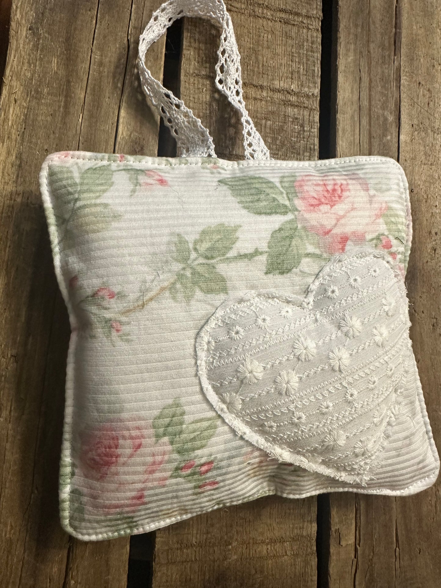 Soft Rose Textured Embroidery Heart wall hanging