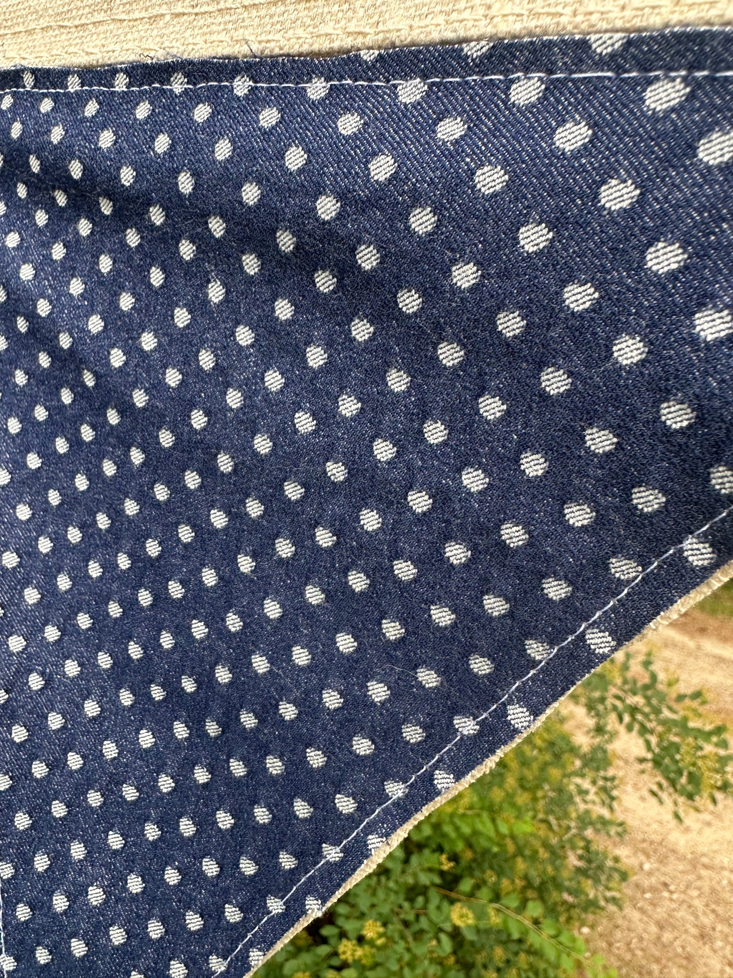 BANNER Patriotic  Blue With Polka Dot Textile + Red Quilted Pendants