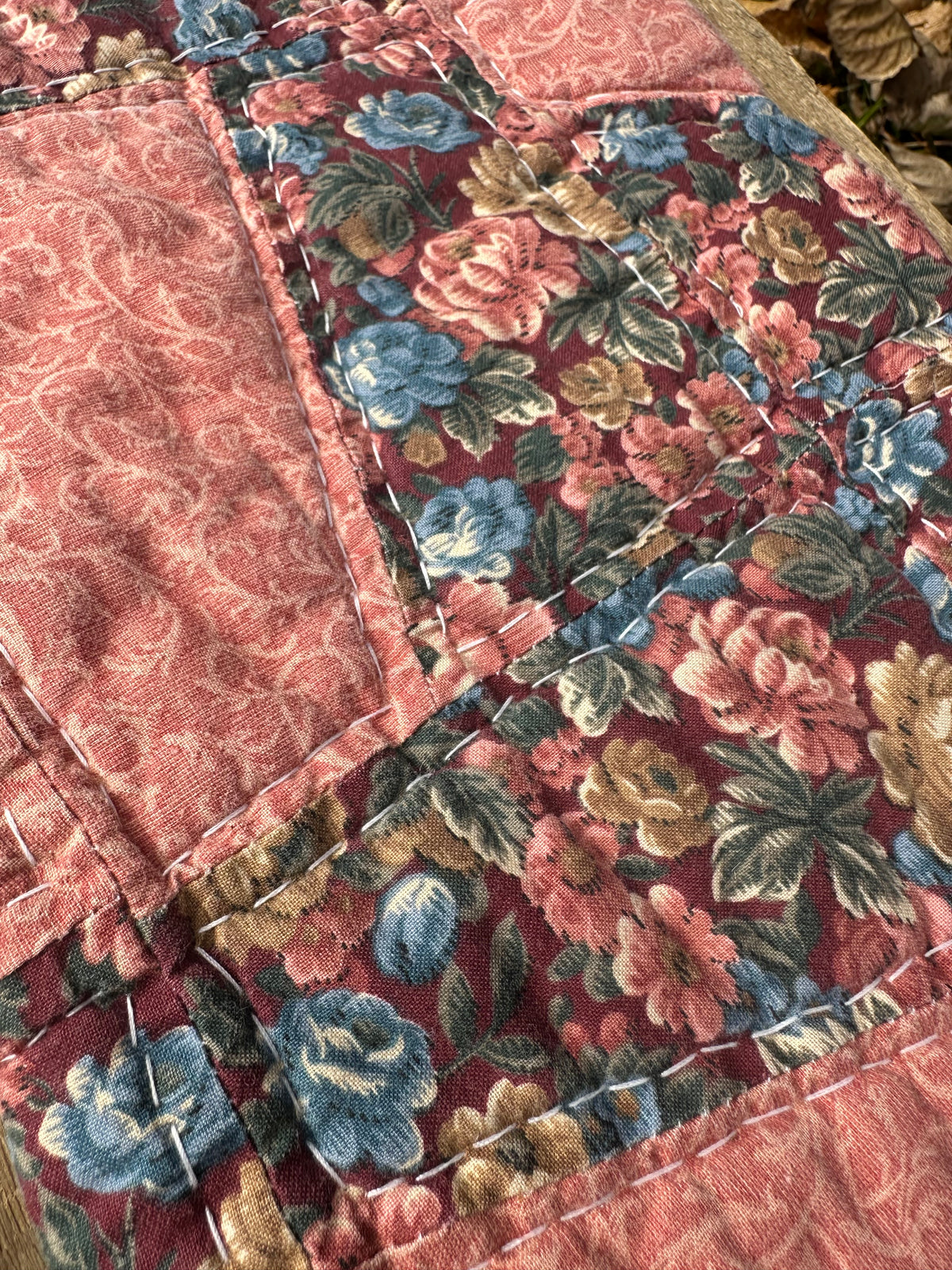 Vintage Floral Quilt Book Sleeve with Leather Wristlet | Pink Patchwork