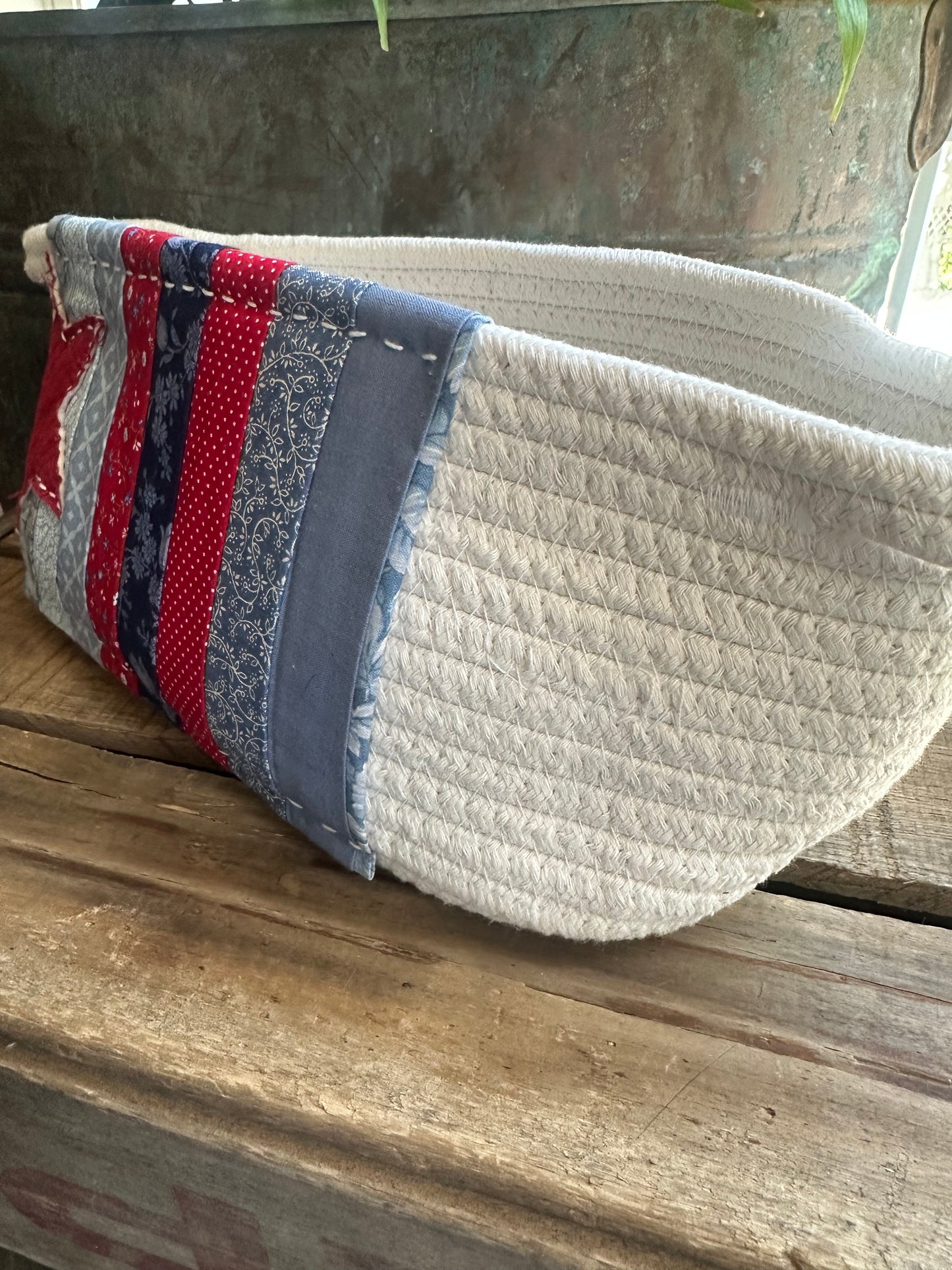 Cotton Woven Basket Hand Stitched Patches