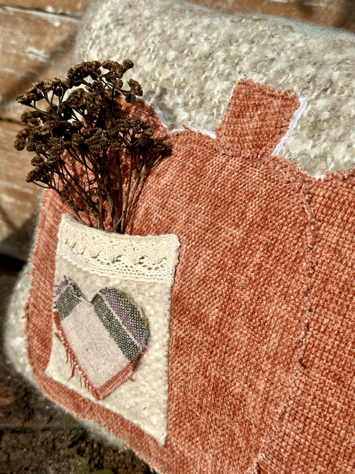Pumpkin Velvet Applique Wool Pillow