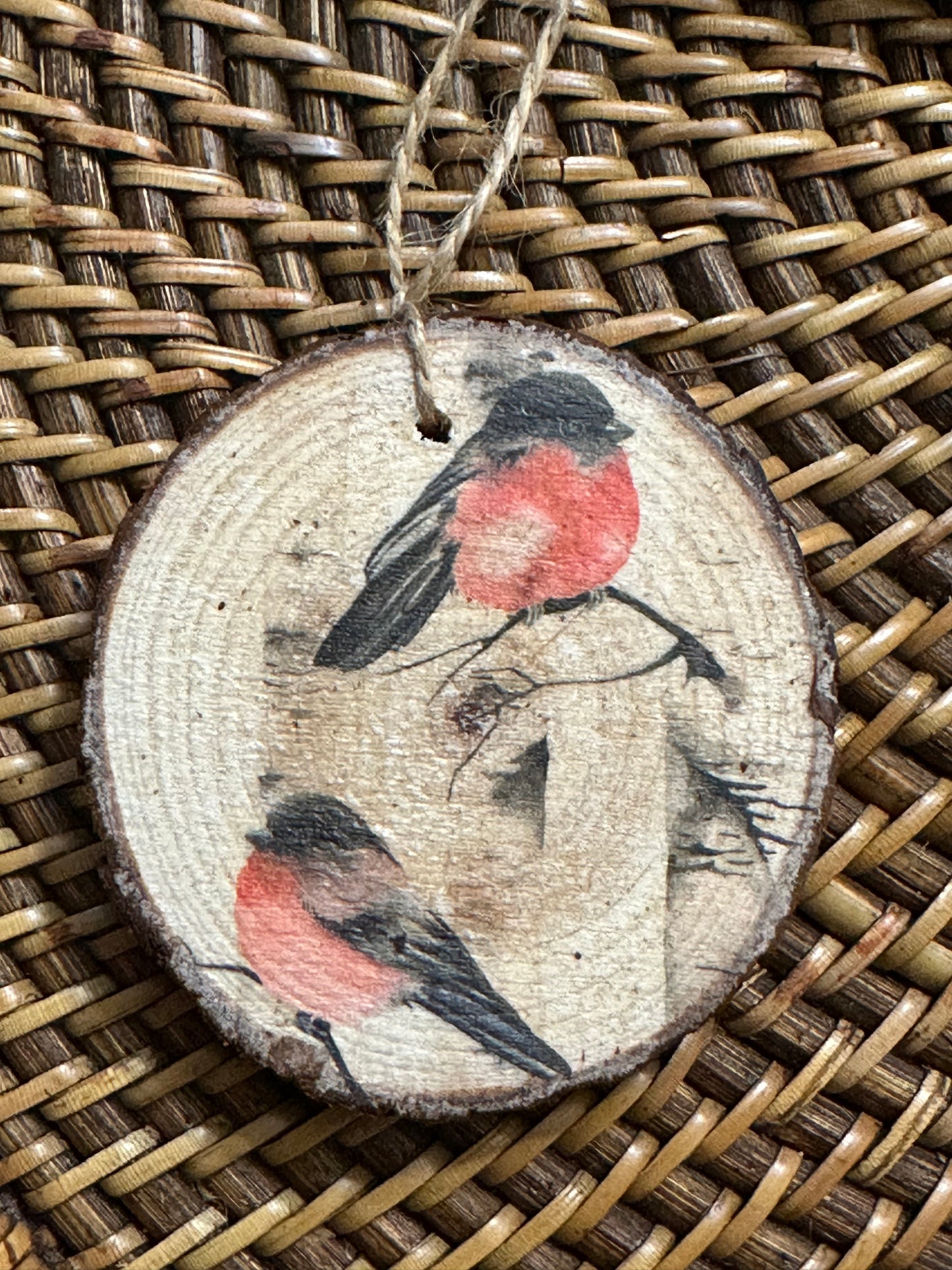 Ornament Wood: 2 Birds in Birch Tree