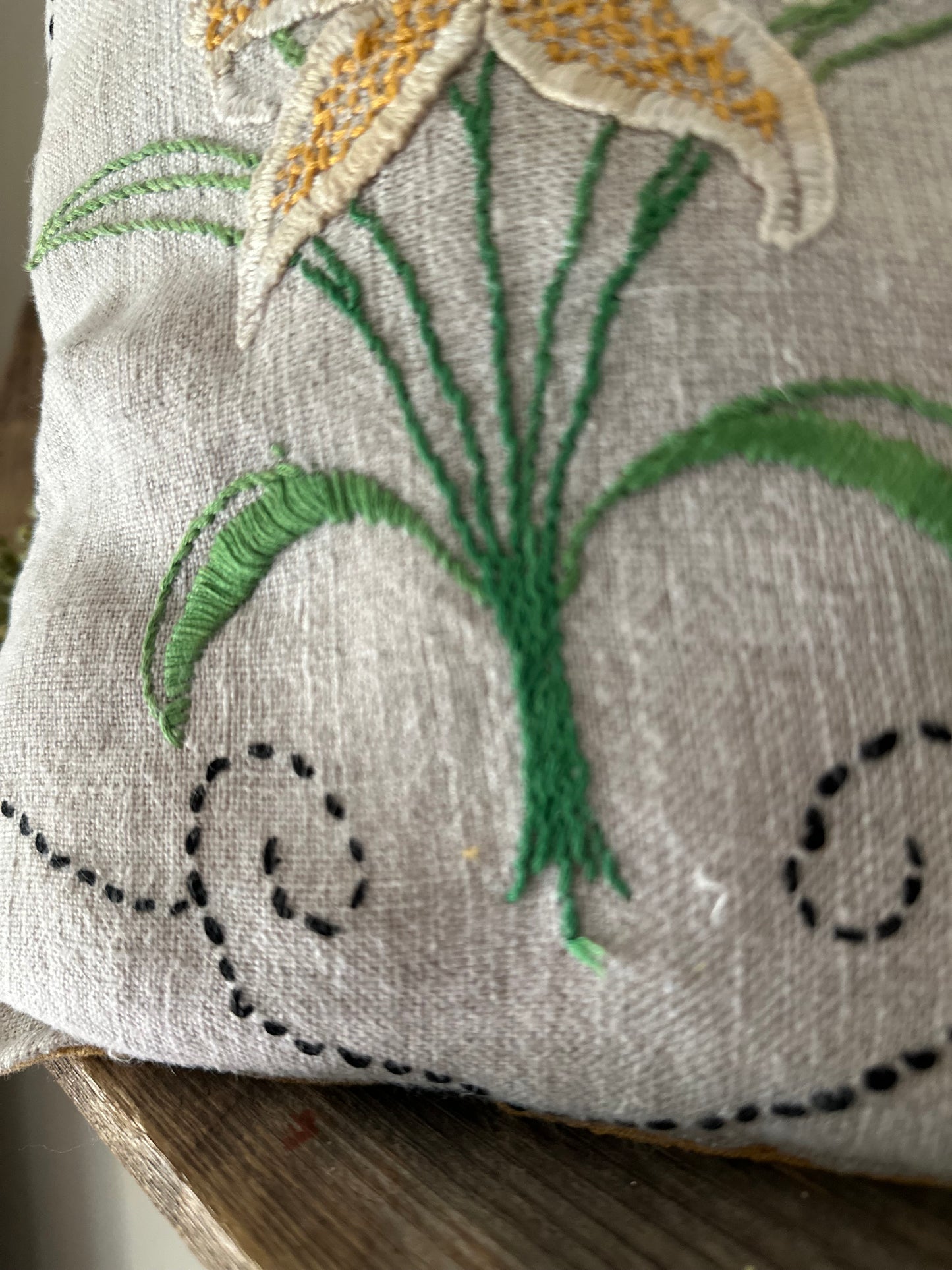 Vintage Hand Embroidered Flower Pillow