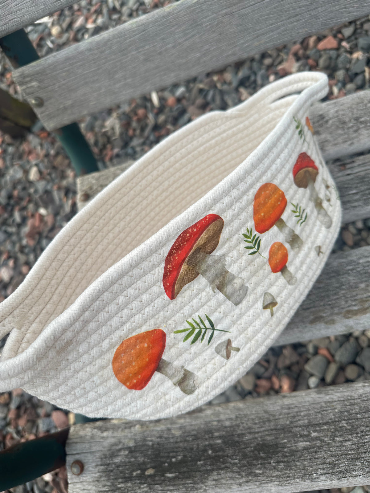 Cotton Woven Basket Decoupaged Fall Mushrooms