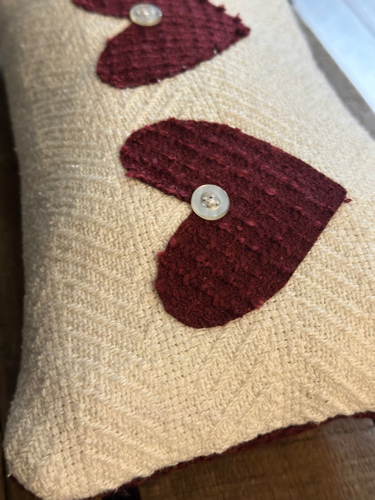 Blanket Pillow with Hearts + Vintage Buttons