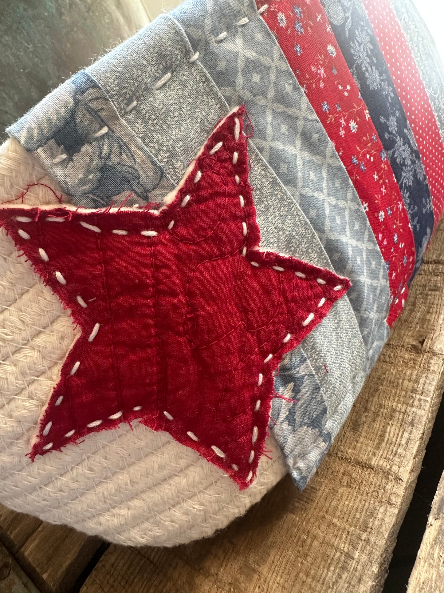 Cotton Woven Basket Hand Stitched Patches