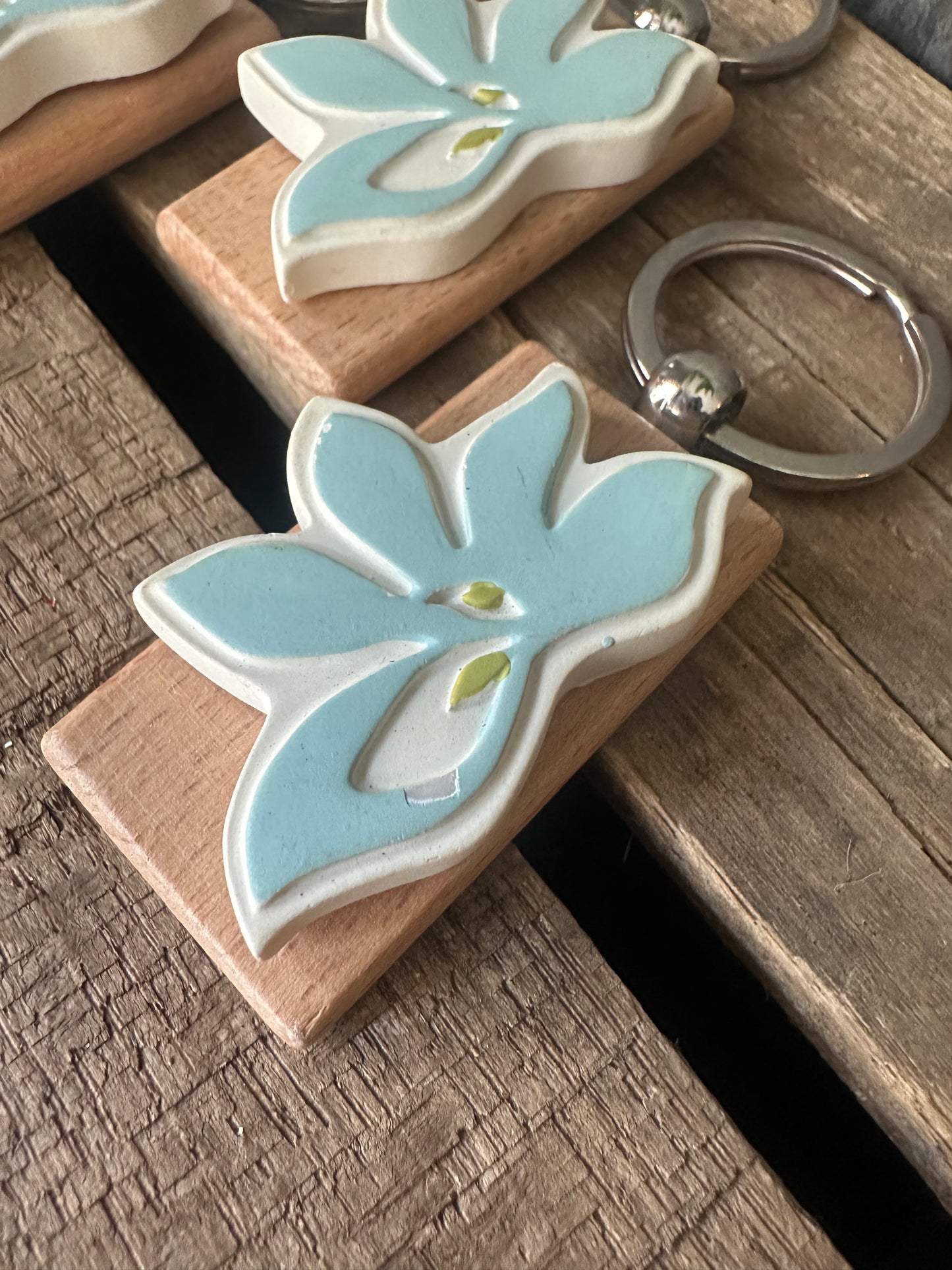Repurposed Blue resin flower keychain
