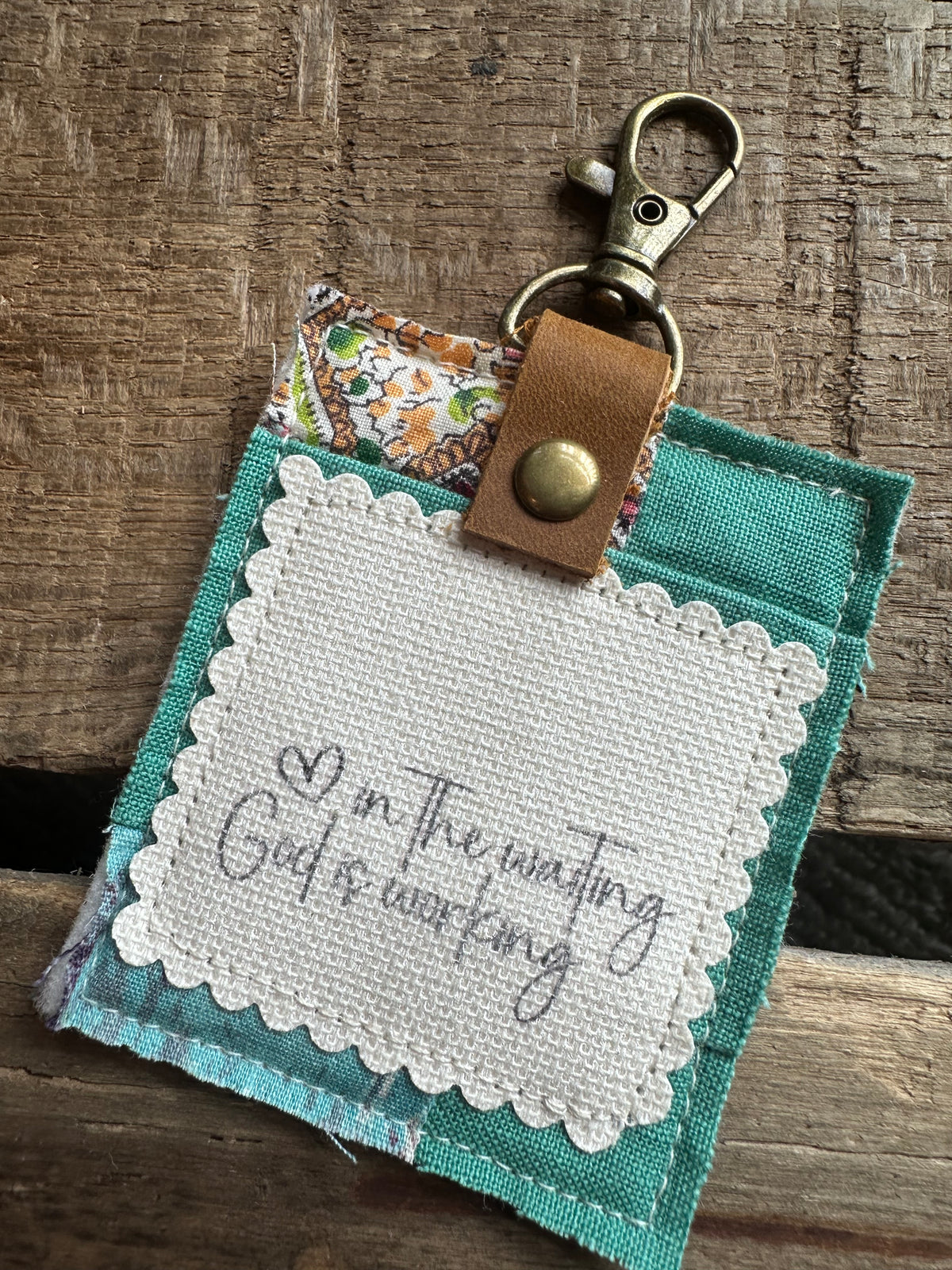 In the Waiting, God Is Still Working | Vintage Quilt Bag Tag