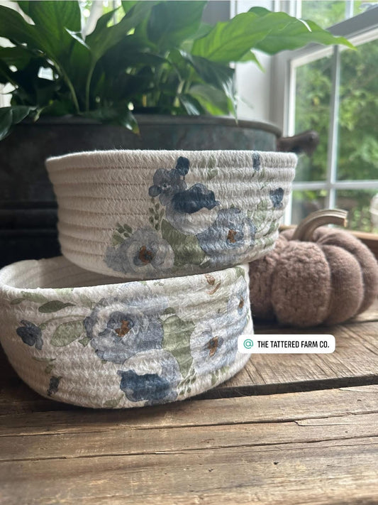 Cotton Woven Basket Decoupaged—SET