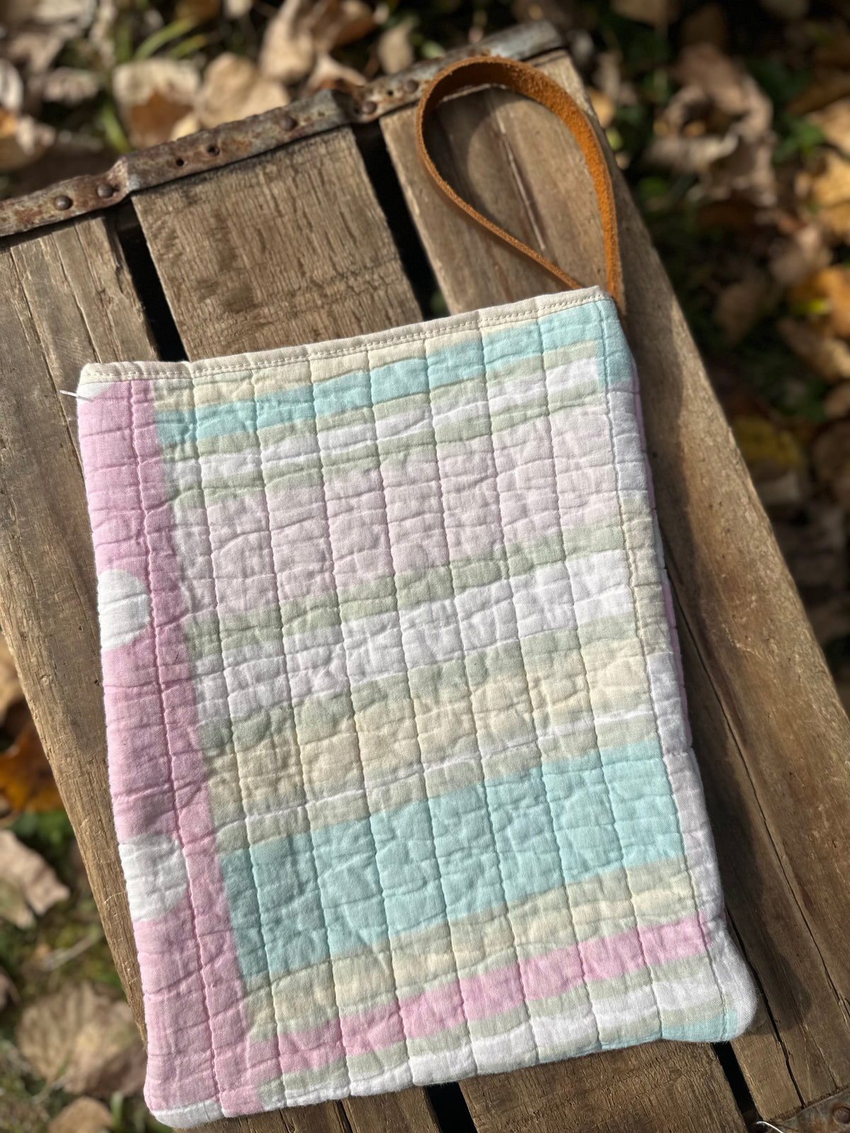 Pink Polka-Dot Quilt Book Sleeve with Leather Wristlet