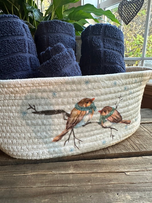 Cotton Woven Basket Decoupaged Scarf Birds