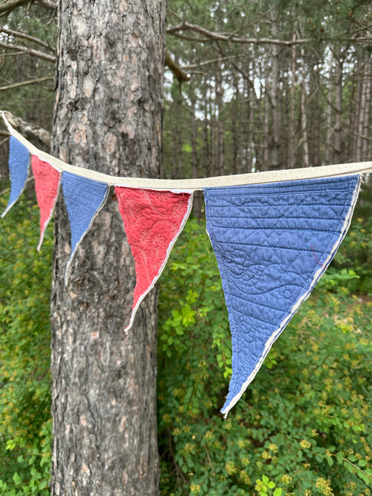 BANNER Patriotic  Blue + Red Quilted Pendants