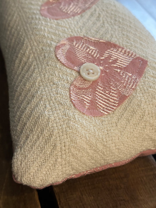 Blanket Pillow with Hearts + Vintage Buttons