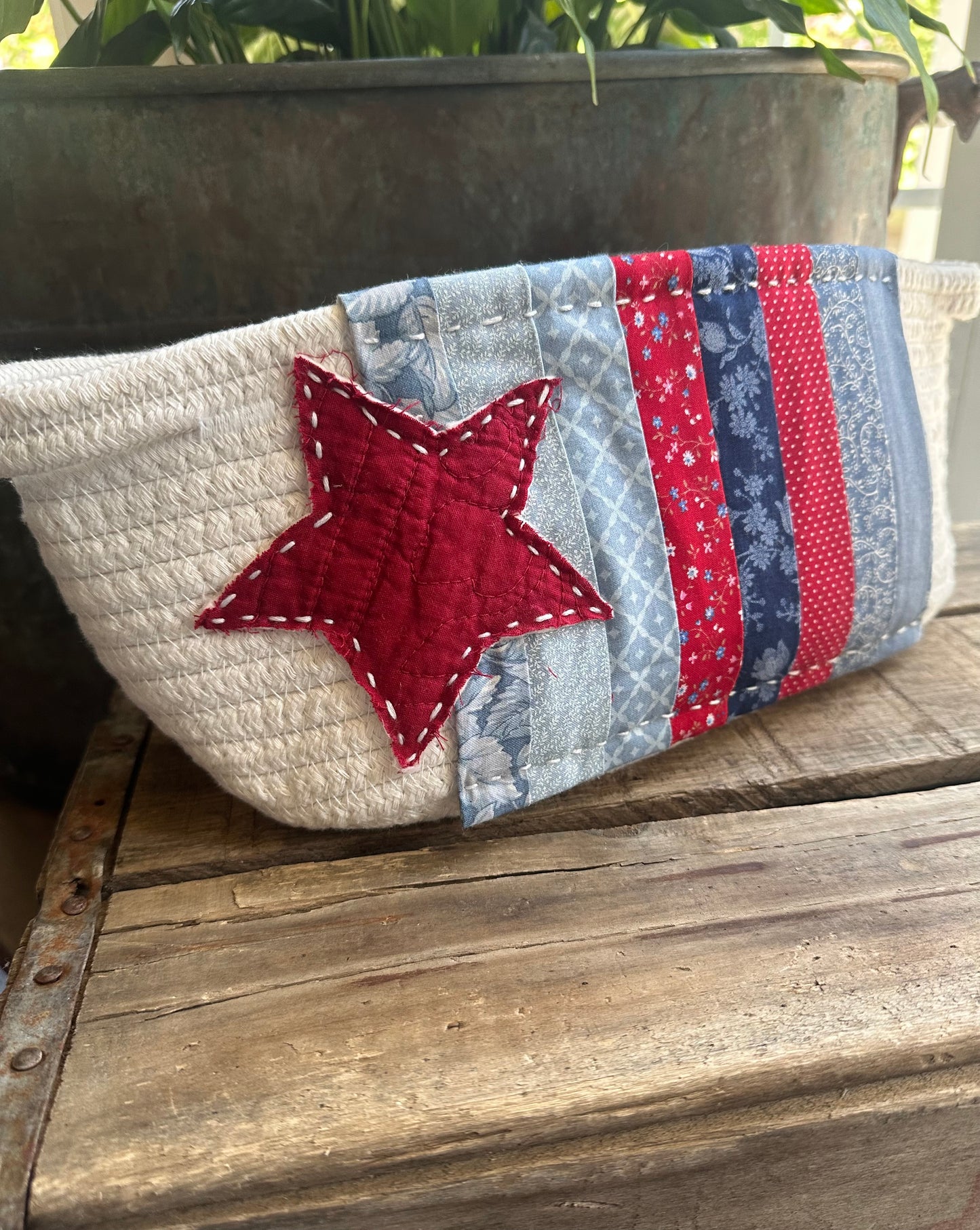 Cotton Woven Basket Hand Stitched Patches