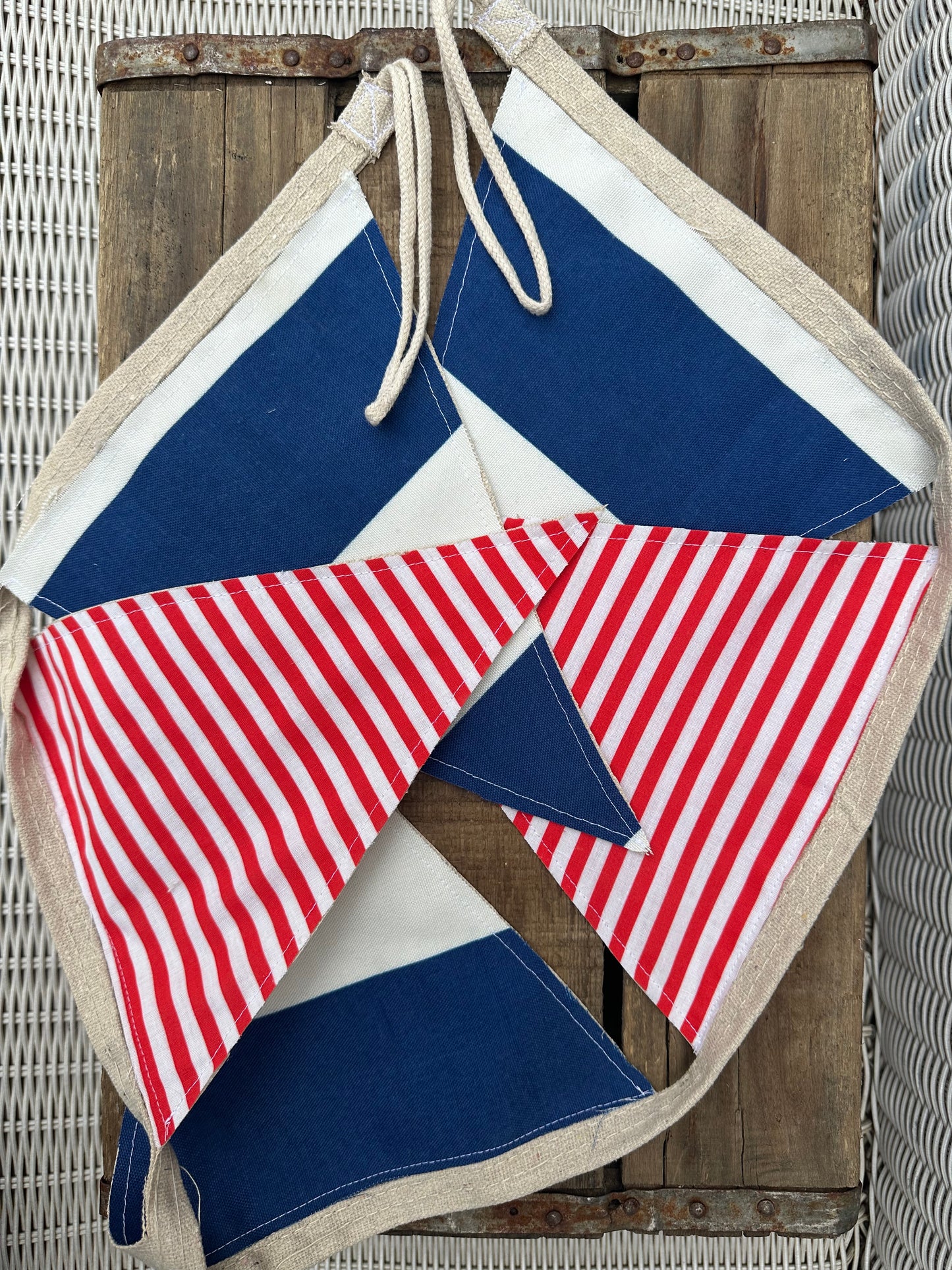 BANNER  Patriotic Red + Blue Striped Textile Pendants