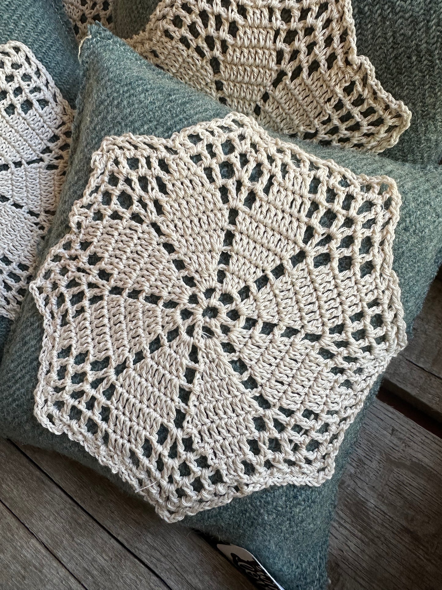 Crochet Vintage Wool Grain sack Shelf pillow (ONE pillow)